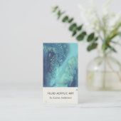 BLUE AQUA TEAL FLUID ACRYLIC RESIN ART ARTIST BUSINESS CARD (Standing Front)