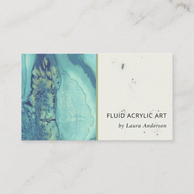 BLUE AQUA TEAL FLUID ACRYLIC RESIN ART ARTIST BUSINESS CARD (Front)
