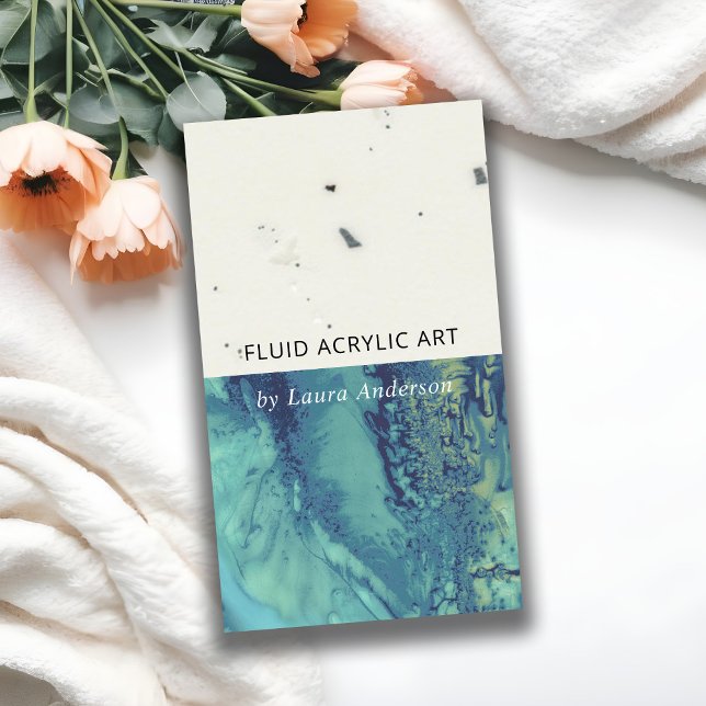 BLUE AQUA TEAL FLUID ACRYLIC RESIN ART ARTIST BUSINESS CARD (Creator Uploaded)
