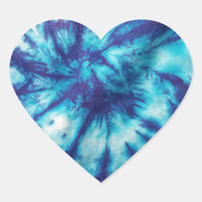 Blue Aqua Tie-Dye Heart Sticker (Front)