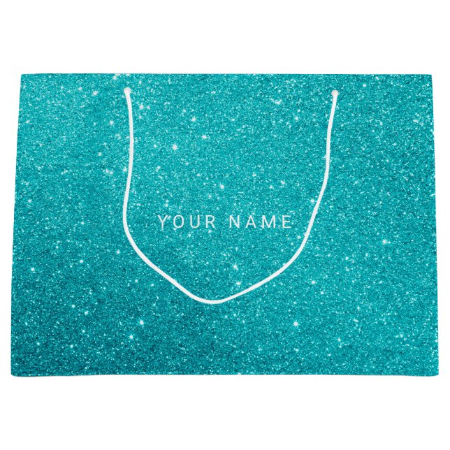 Blue Aqua Turqoise Ocean Glitter Favor Gift Large Gift Bag (Front)