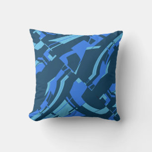 Blue Aqua Turquoise Diagonal MCM Look Abstract Cushion