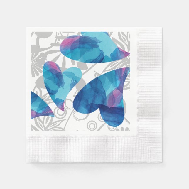 Blue, Aqua, Turquoise Hearts Party Napkin (Front)