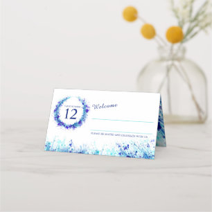 Blue aqua watercolor grass wedding place cards