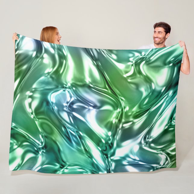 Blue Aqua Wavy Metallic Look Fleece Blanket (In Situ)