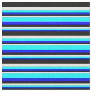 Blue, Aqua, White & Black Colored Stripes Fabric