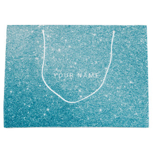 Blue Aqua White Ocean Glitter Favor Gift Large Gift Bag
