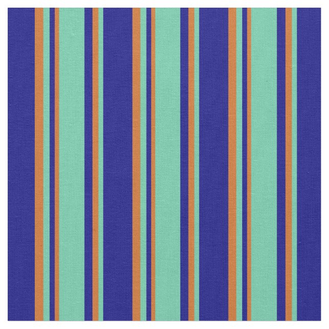 Blue, Aquamarine & Chocolate Coloured Stripes Fabric (Close Up)