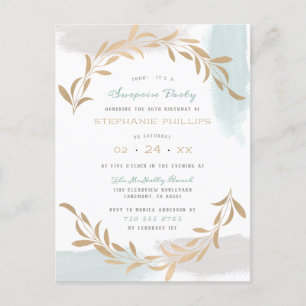 Blue Aquarelle Brushed Minimalist Surprise Party Invitation Postcard