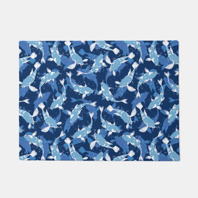 Blue Aquatic Pattern - Koi Fish Doormat (Front)