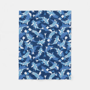 Blue Aquatic Pattern - Koi Fish Fleece Blanket
