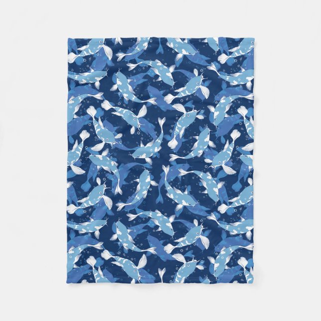 Blue Aquatic Pattern - Koi Fish Fleece Blanket (Front)