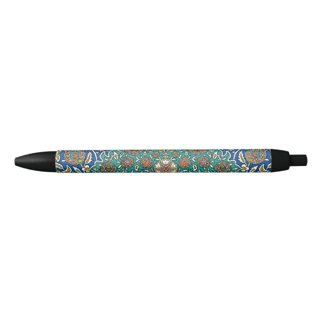 Blue Arabesque Design Black Ink Pen (Front)