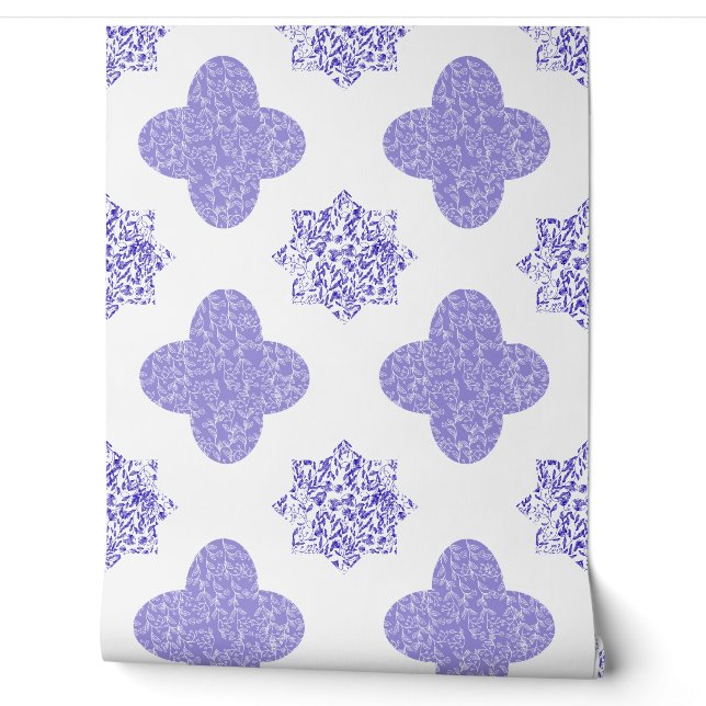 Blue Arabesque Floral Wallpaper (Unrolling)