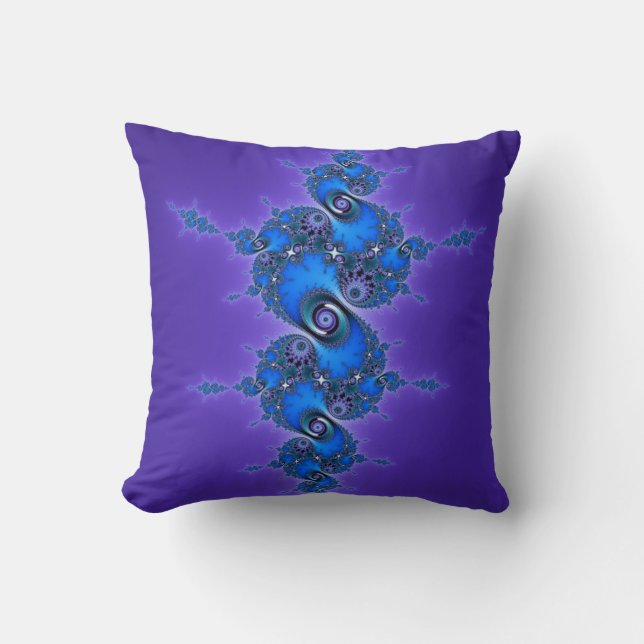 Blue Arabesque on Purple - sparkly Julia fractal Cushion (Front)