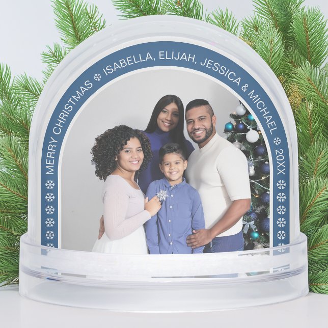 Blue Arch Christmas Family Photo with Snowflakes Snowglobe (Creator Uploaded)