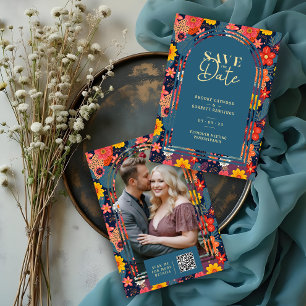 Blue Arch Colorful Adorable Floral Background Save The Date