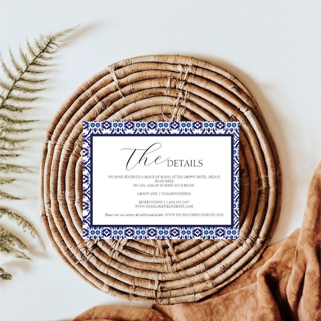 Blue Arch Mexican Talavera Spanish Wedding details RSVP Card (Creator Uploaded)
