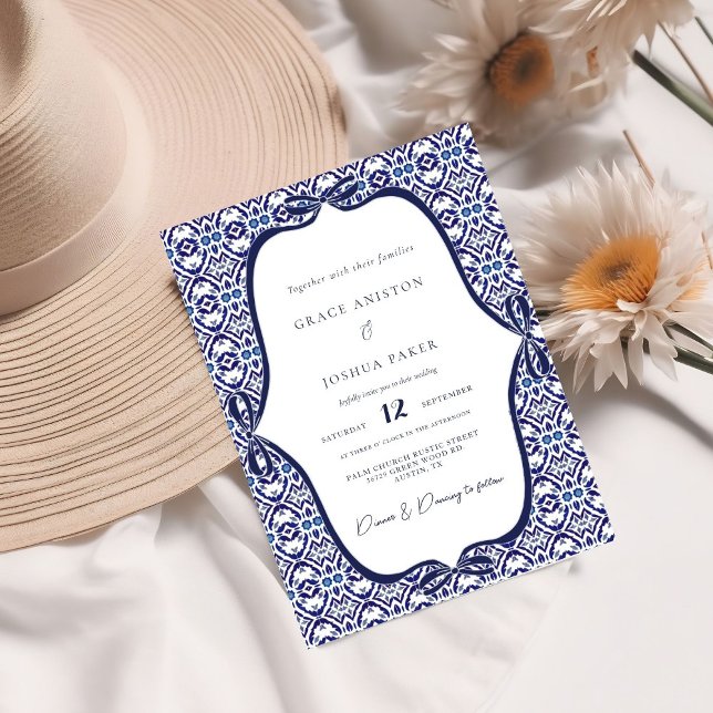 Blue Arch Mexican Talavera Spanish Wedding Invitation (Creator Uploaded)