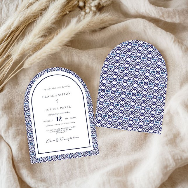 Blue Arch Mexican Talavera Spanish Wedding Invitation (Creator Uploaded)