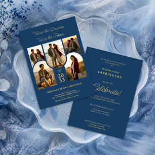Blue Arched Collage Double Grads Twins TMF26 Invitation