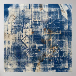 Blue Architectural Blueprint Poster