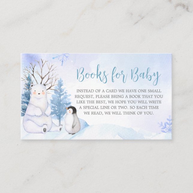 Blue Arctic Animals Baby Shower Books for Baby Enclosure Card (Front)
