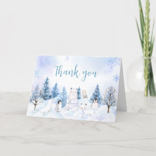 Blue Arctic Animals Baby Shower Thank You Card