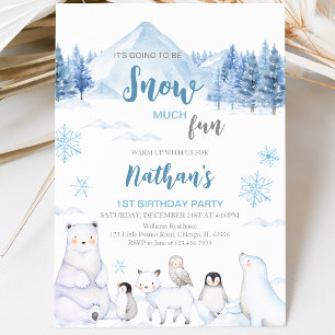 Blue Arctic Animals Birthday Invitation