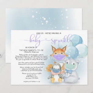 Blue Arctic Animals in Masks Baby Sprinkle Invitat Invitation
