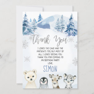 Blue Arctic Onederland Birthday Thank You Card
