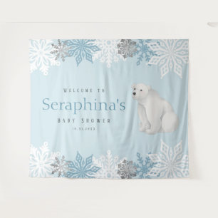 Blue Arctic Polar Bear Baby Shower Backdrop Tapestry