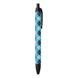Blue Argyle Black Custom Name Ink Pen