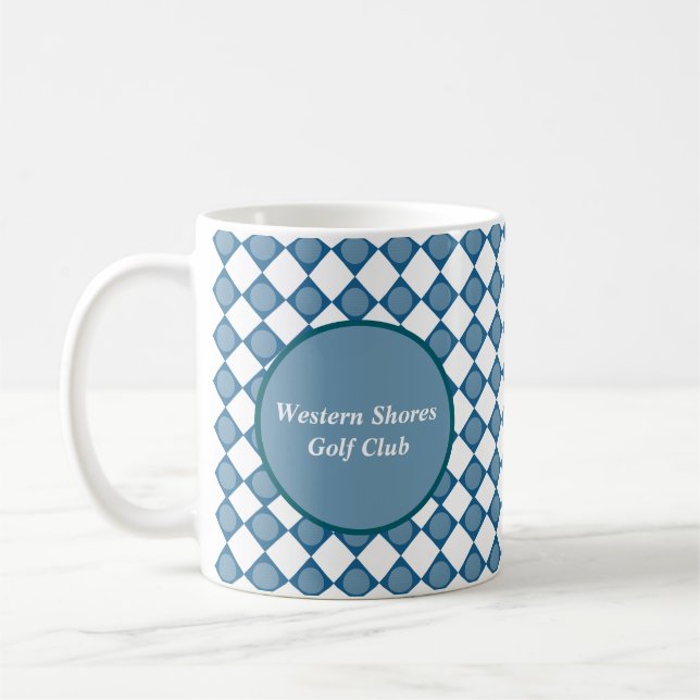 Blue Argyle Golf Pattern Country Club Coffee Mug (Left)
