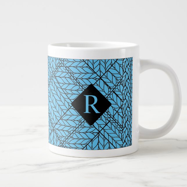 BLUE ARGYLE KNIT Big Mug + Initial II (Right)