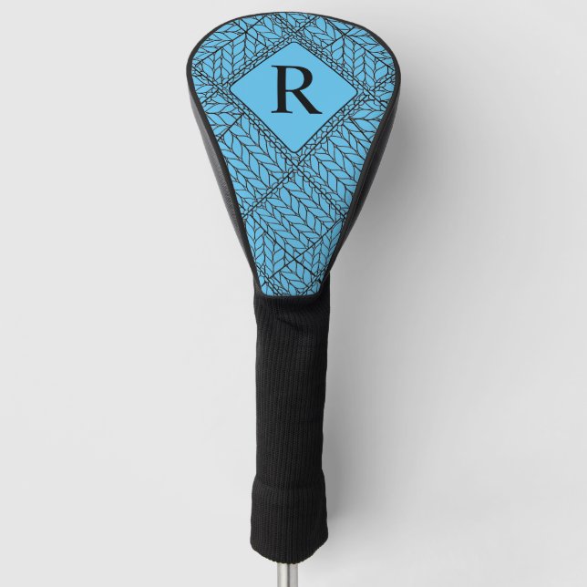BLUE ARGYLE KNIT Golf Driver Cover + Initial  (Front)
