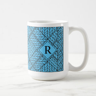 BLUE ARGYLE KNIT Tall White Mug + Text