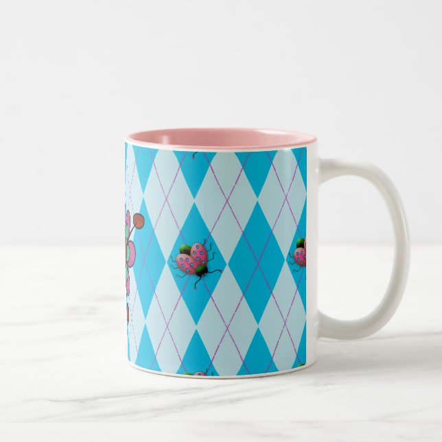 Blue Argyle Ladybug Two-Tone Coffee Mug (Right)
