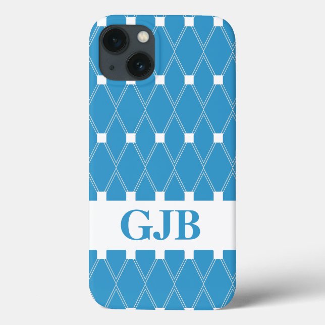 Blue Argyle Lattice with monogram Case-Mate iPhone Case (Back)