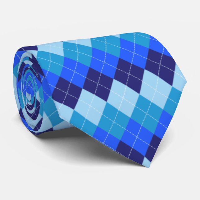 Blue Argyle - Navy, Sky Blue, Pale Blue Tie (Rolled)