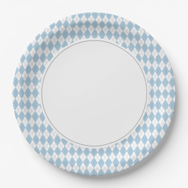 Blue Argyle  Paper Plate (Front)