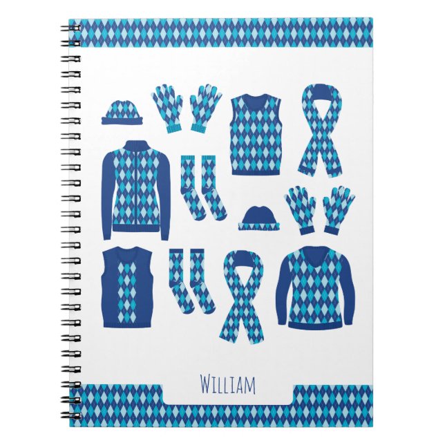 Blue Argyle Pattern Items Photo Notebook (Front)