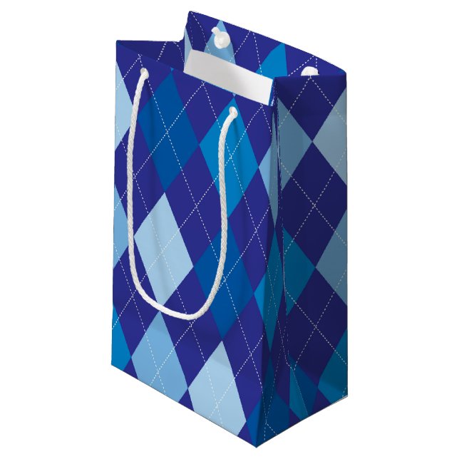 Blue argyle pattern small gift bag (Front Angled)