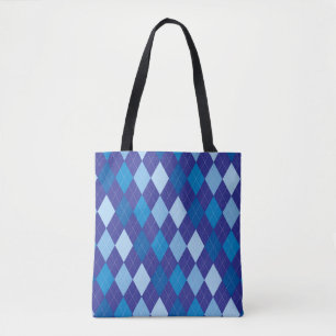 Blue argyle pattern tote bag