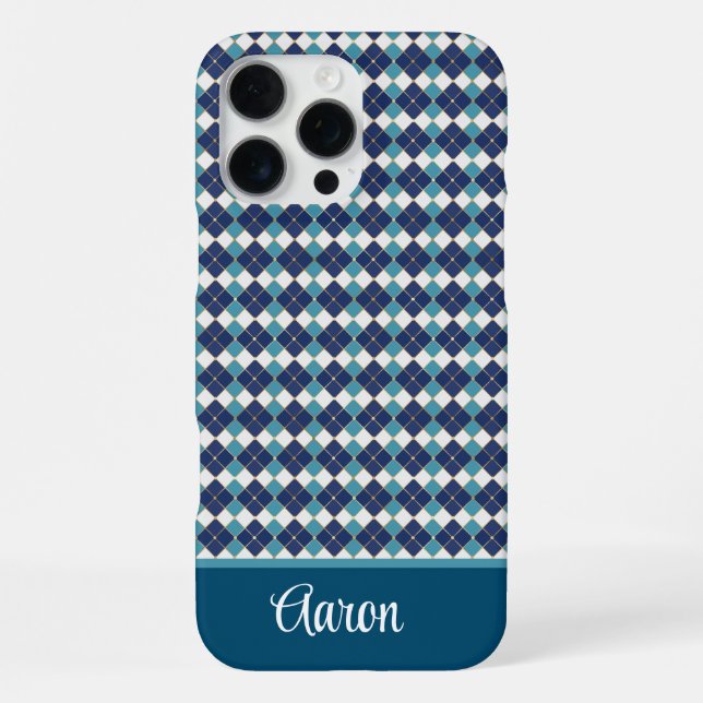 Blue Argyle Personalise  iPhone Case (Back)