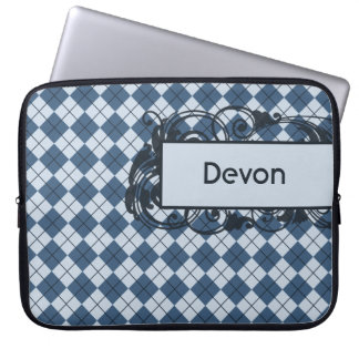 Blue Argyle Personalised Laptop Bag 15 Inch