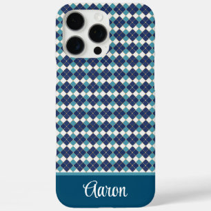 Blue Argyle Personalize iPhone 16 Pro Max Case