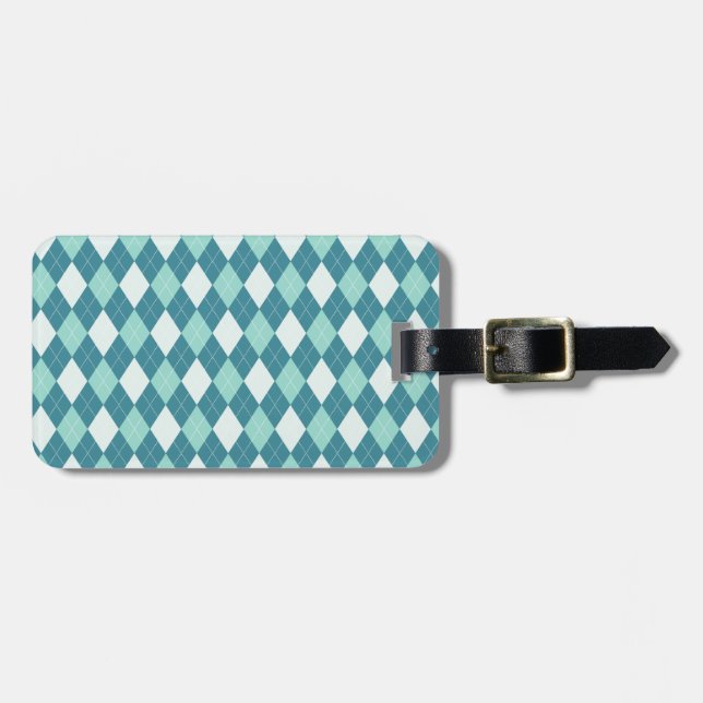 Blue Argyle Print Luggage Tag (Front Horizontal)