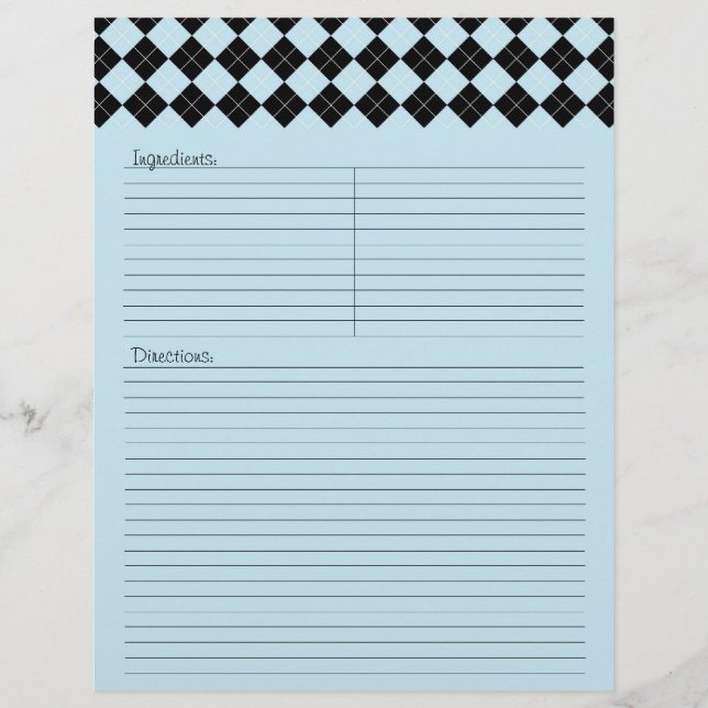 Blue Argyle Recipe Letterhead (Front)