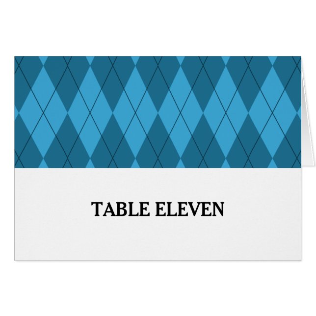 Blue Argyle Table Number Card (Front Horizontal)